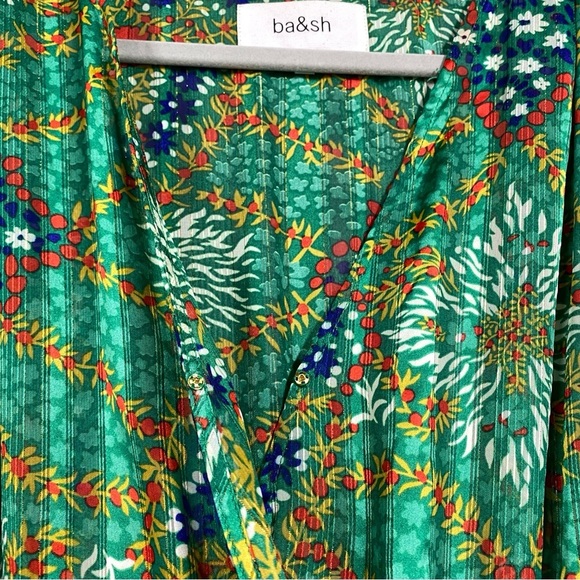 ba&sh Happy Dress Tiered Ruffle Shimmer Metallic High Low Midi Sz 3 Large Green - Picture 3 of 11